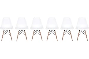 Set of 6 New 17 inch SeatDepth Eiffel Style Side Chair with Natural Wood Legs Shell Top Side Chairs (White)