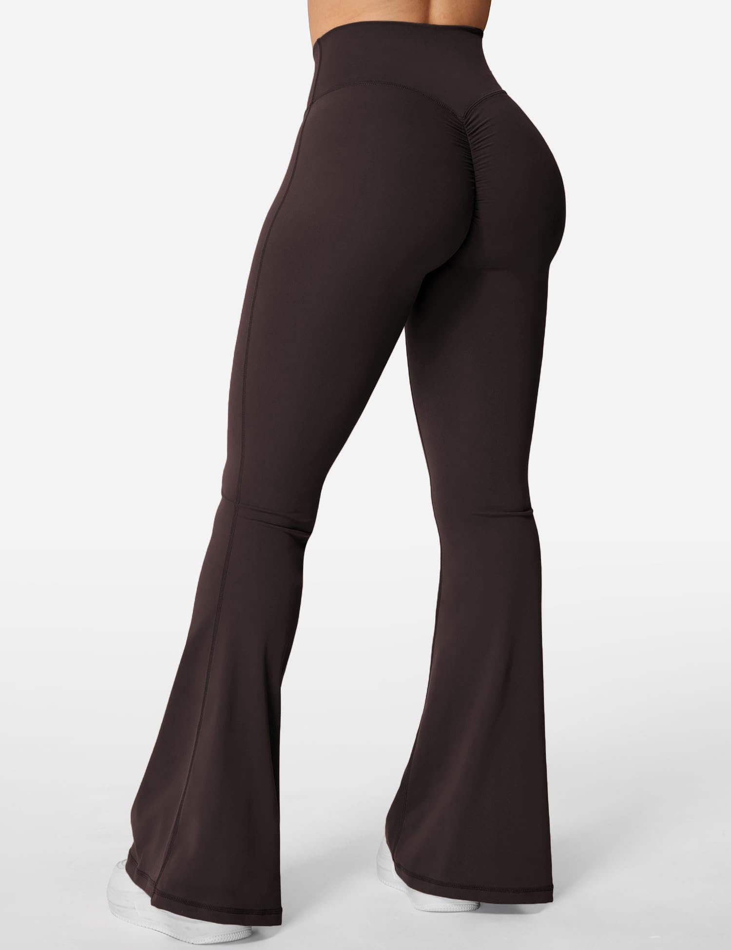 Am Direct Womens Flare Leggings No Front Seam Flare Yoga Pants with Tummy Control Crossover High Waist Coffee