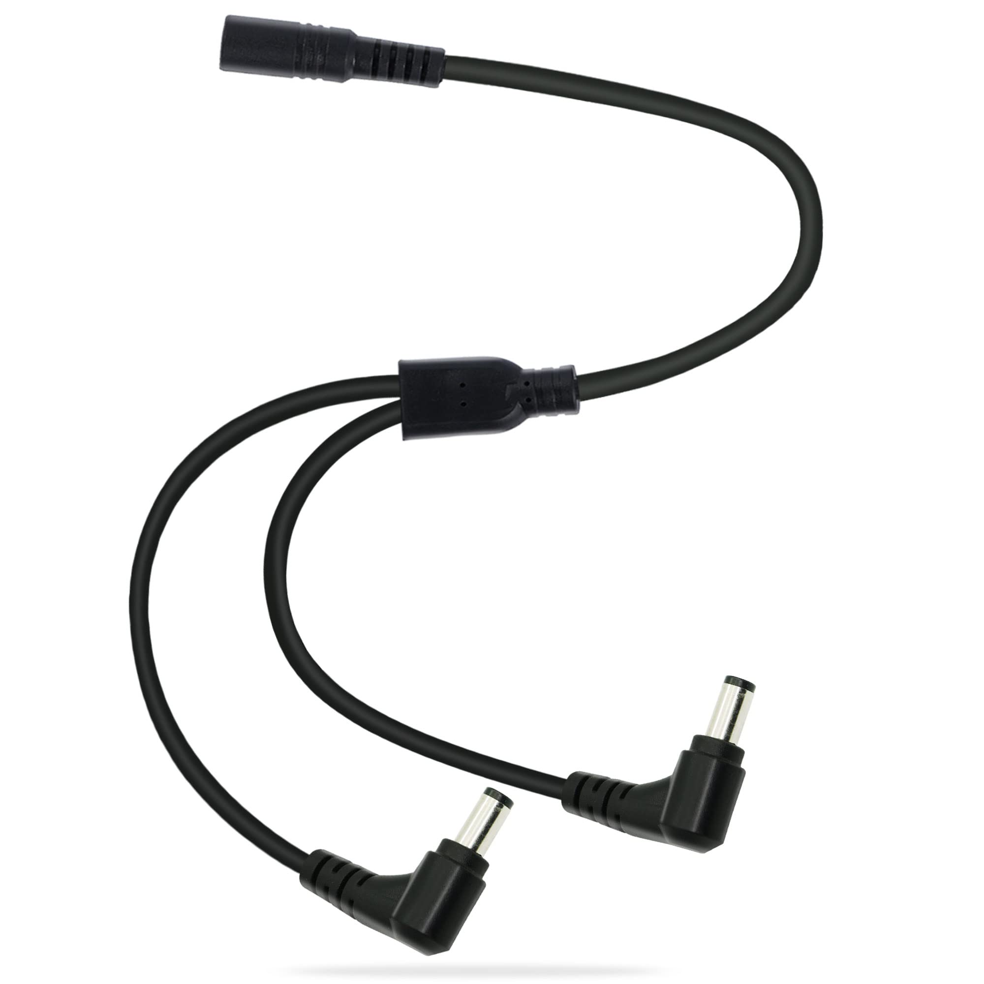 GINTOOYUN DC Splitter Cable 1 Female to 2 Right Angle Male, 12V DC 5.5mm X 2.1mm Y Splitter Adppter Female to 90 Degree Male Extension Cable 0.7m (1 to 2 Right Angle Way)