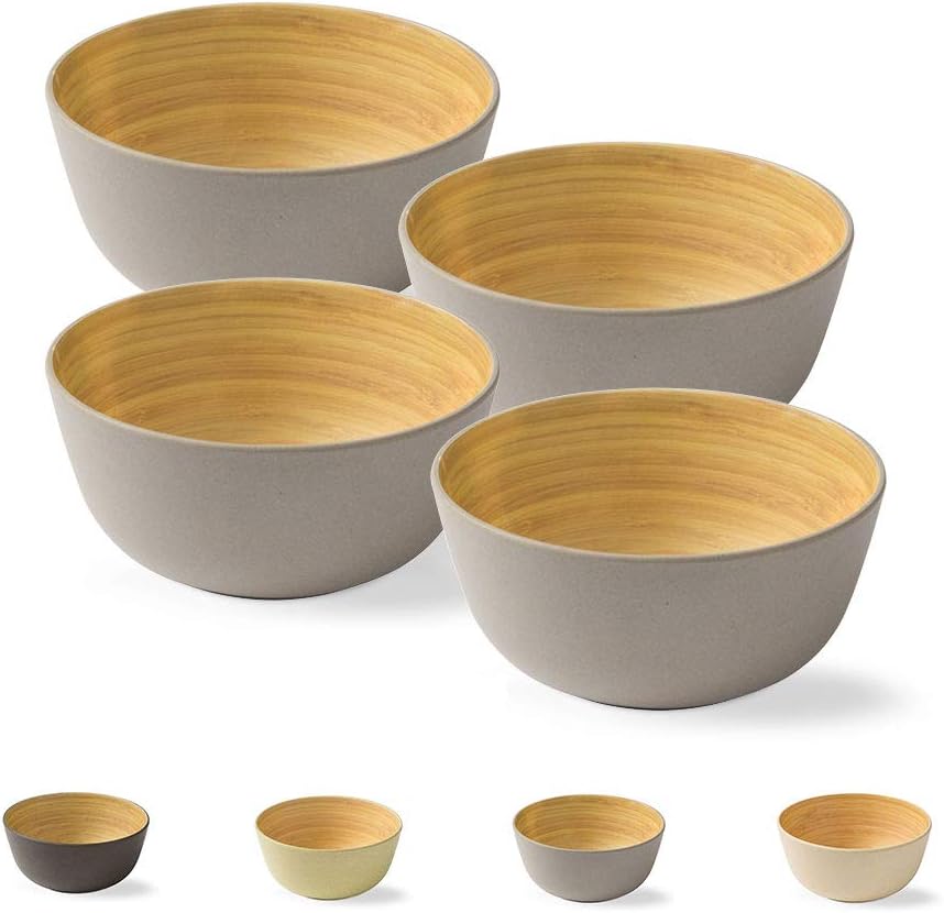 BIOZOYG 4 pieces Premium bamboo bowl ivory round 450 ml I bamboo tableware bowl cereal bowl