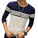 LOGEEYAR Mens Cotton Fitted Long-Sleeve Contrast Color Stitching Stripe T-Shirt (Small, Blue)