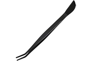 Wazakura Bonsai Curved Tip Tweezer with Spatula Made in Japan 220mm(8.6in) Stainless Steel, Black Coated