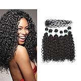 7 Pcs Jerry Curly Synthetic Hair Extensions Jerry Curly Bundles Weave Hair with One Closure Natural Black Color Mixed Length (16'' 18'' 20'' with 16'' closure, Black)