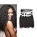 7 Pcs Jerry Curly Synthetic Hair Extensions Jerry Curly Bundles Weave Hair with One Closure Natural Black Color Mixed Length (16'' 18'' 20'' with 16'' closure, Black)