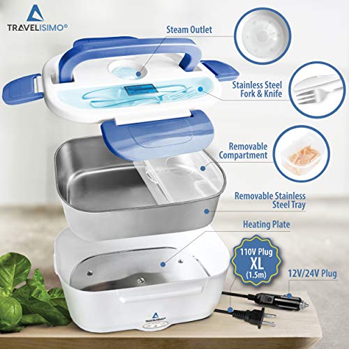 TRAVELISIMO Electric Lunch Box Food Warmer 60W 3 in 1 Heated Lunch