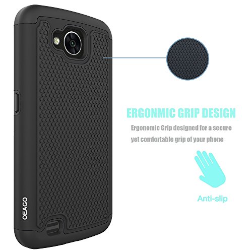 LG X Calibur Case, LG X Venture Case, OEAGO [Shockproof] [Impact Protection] Hybrid Dual Layer Defender Protective Case Cover for LG X Calibur / LG X Venture - Black - Thumbnail 2