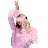 Women Feather Cuff Sweater Cardigan Y2k Long Sleeve Button Down Crop Cardigans Fall Crew Neck Knitted Going Out Tops