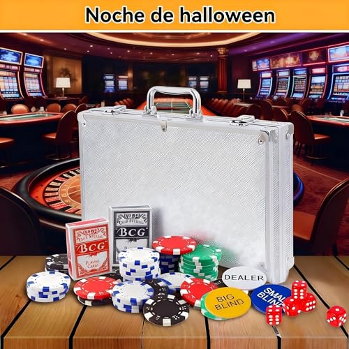ACOVARK Juego de Poker de 311 Piezas,Juego de Fichas de Poker,300 Fichas Profesionales con 2 Barajas de Cartas y 5 Dados,con Estuche de Transporte de Aluminio,Apto para Adultos
