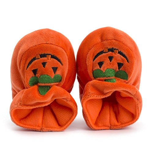 Newborn Baby Girls Boys Halloween Flock Pumpkin Soft Sole Casual Shoes (Age:3-6Months)