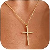 Solistra Cross Necklace for Women, 14K Gold Plated Cubic Zirconia Cross Pendant Necklace, Trendy Christian Jewelry Gifts for Baptism First Communion Christmas