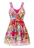 COCOPEAR Women's Mesh Print One Piece Swimdress Cover Up Swimsuit with detachable Falsies(FBA)
