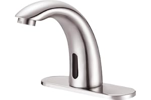 Yodel Faucet Touchless Bathroom Sink Faucet Brushed Nickel - Commercial Automatic Motion Sensor Faucet with Hot & Cold Mixing Valve - Powered by DC Batteries or 110V AC