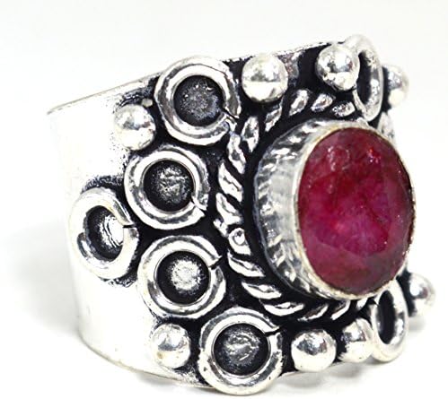 Kala Jewels Sterling Silver Plated Died Ruby Ethnic Ring Size 8.5 US