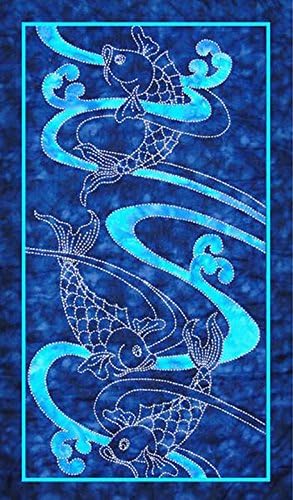 Sashiko Fabric - Koi & Water Ripples - Sylvia Pippen Sashiko Pre-Printed Fabric Kit