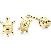 14k Yellow Gold Turtle Stud Earrings with Screw Back