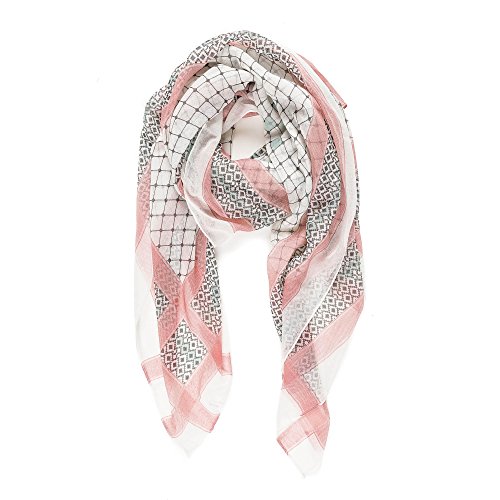 Scarf for Women Lightweight Fashion Fall Winter White Pink Geometric Scarves Shawl Wraps by Melifluos (F010-15)