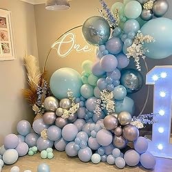 RUBFAC 129pcs Retro Blue Balloons Different Sizes