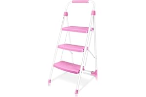 TOOLITIN 3 Step Ladder, Portable Folding Step Stool with Wide Anti-Slip Pedal, 500lbs Sturdy Steel Ladder, Convenient Handgrip, Lightweight for Household, Kitchen, Office