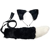 COSYEARS Handmade Fox Wolf Ears Headband and Faux Fur Tail for Halloween Party Costume Accessories