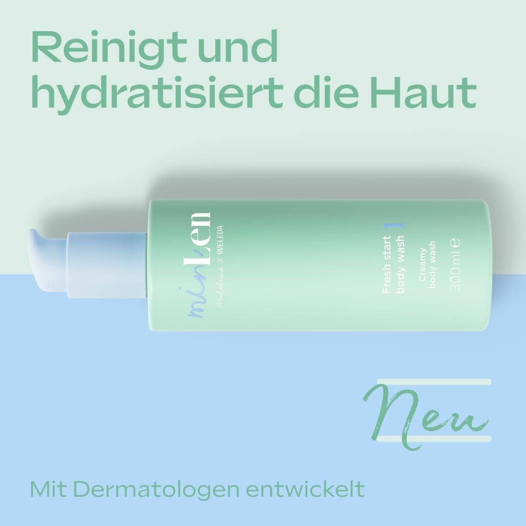 minLen Fresh Start Body Wash - Naturkosmetik Kinder Duschgel mit Sonnenblumenöl, Zuckertensid & Heidelbeersamenöl - Natürliche Körperpflege Seife spendet Feuchtigkeit für Kids & Tweens (vegan, 300ml) 5