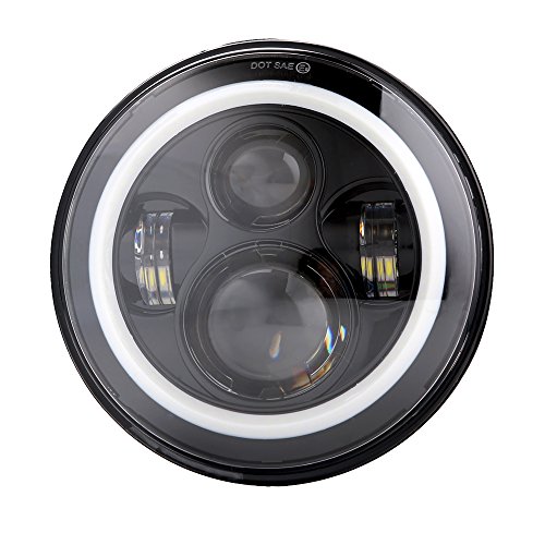 DOT 7 inch Halo LED Headlight Daymaker with White Halo for Harley Davidson Ultra Classic Electra Glide Street Glide Fat Boy Road King Heritage Softail Switchback Headlamp Black Jeep Wrangler JK LJ CJ