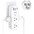 Surge Protector Wall Outlet Extender, Multi Plug Outlet with Rotating Plug, 6 AC Outlets 3 USB Ports (2 USB C), 1800J, 3-Side Power Strip Wall Mount, Outlet Splitter for College Dorm Travel Essentials