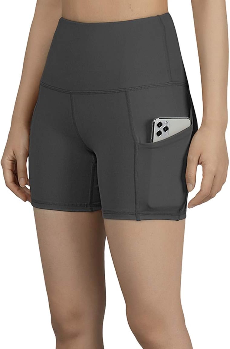 ODODOS High Waist Out Pocket Yoga Short Tummy Control Workout Running Athletic Non See-Through Yoga Shorts