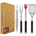 BBQ Grill Tool Set- 4 Pieces Professional Extra Thick Stainless Steel Spatula, Fork, Basting Brush & Tongs With Elongated Heat-resistant Handles. Gift Box Package. Best For Outdoor Grilling, Cooking,