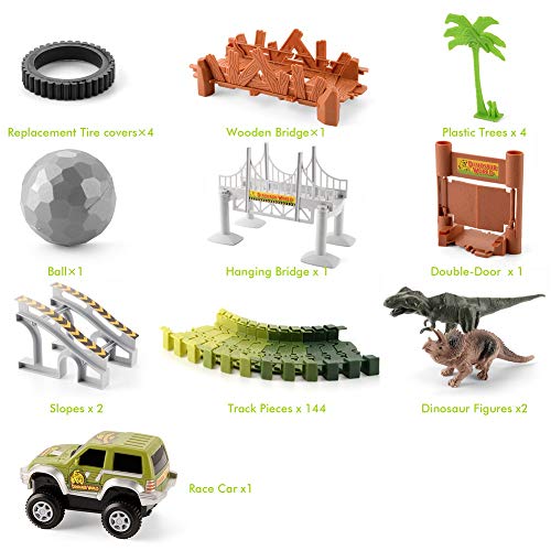 image for CampFENSE Dinosaur Toys (163Pcs Total, 144 Track Pcs) Electric Race Tr