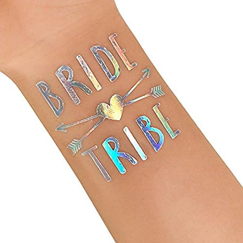 Bride & Bride Tribe Temporary Tattoos, Bachelorette Party Supplies and Accessories Favours, Rainbow Silver (NT34RS, NT35RS)-12-Pack