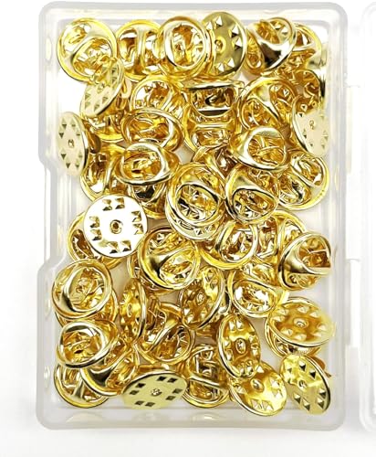 JIANYI Lapel Pin Backs 50PCS Brass Clutch Badge Insignia Clutches Pin Backs Replacement (Gold)