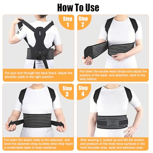 Aollop Posture Corrector Men and Women - Back Brace Back Support Belt with Breathable Adjustable Elastic Bands Back Straightener Improve Lumbar Support Belt Lower Back Pain Relief (M, Waist 35'- 47')