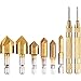 Gejoy 2 Pack Automatic Center Punch One-Hand Operational Adjustable Spring Stroke Strength and 6 Pieces Countersink Drill Bit Set 1/4 Inch Hex Shank 90 Degree HSS 5 Flute Hole Cutter Chamfering Drill