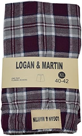 Logan and Martin Men's 100% Cotton Flannel Boxers in XL or XXL (XXL (44-46), Burgundy/Grey)