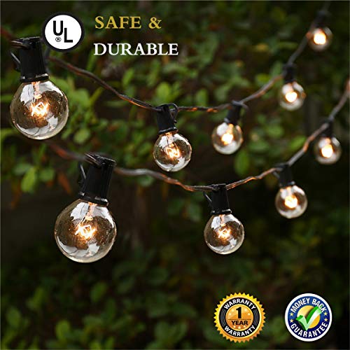 Outdoor String Lights, G40 25Ft Globe Bulbs Edison Style Patio String Light Lamp, Tungsten Bulbs Christmas String Lights for Garden Porch Backyard Party Yard Christmas Tree Decoration, USA UL Listed