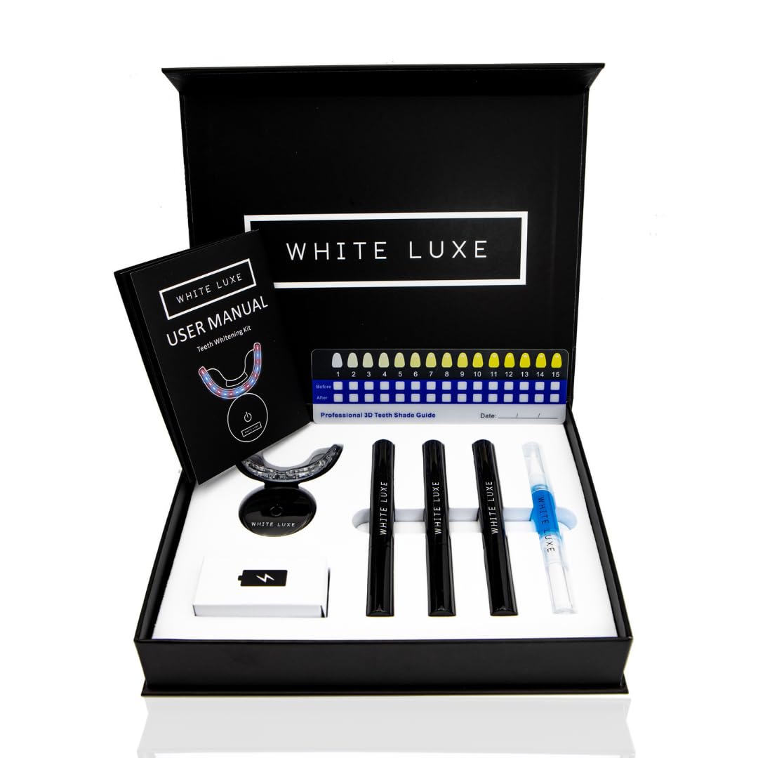 White Luxe Teeth Whitening Kit with LED Mouthpiece & Desensitizing Gel Pen - Enamel-Safe & Formulated by Dentists - Teeth Stain Remover - Peroxide Free & Vegan