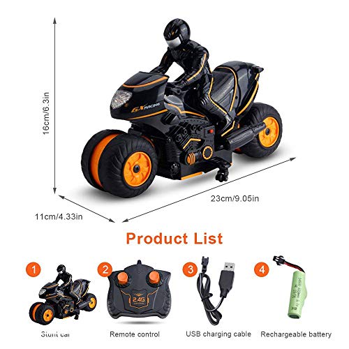 Womdee Remote Control Stunt Motorcycle, 2.4G 360 Degree Spinning Action Rotating Drift Stunt Motorbike High Speed RC Motorbikes, Drift Stunt Car Motorbike for Kids Age 4,5,6,7,8 and Up Year Old