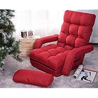 MOOSENG Folding Lazy Floor Chair Sofa Lounger Bed with Armrests, Red(Pillow)