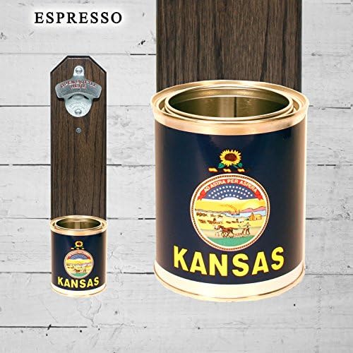 Wall Mounted Bottle Opener with Kansas State Flag Tin Can Cap Catcher