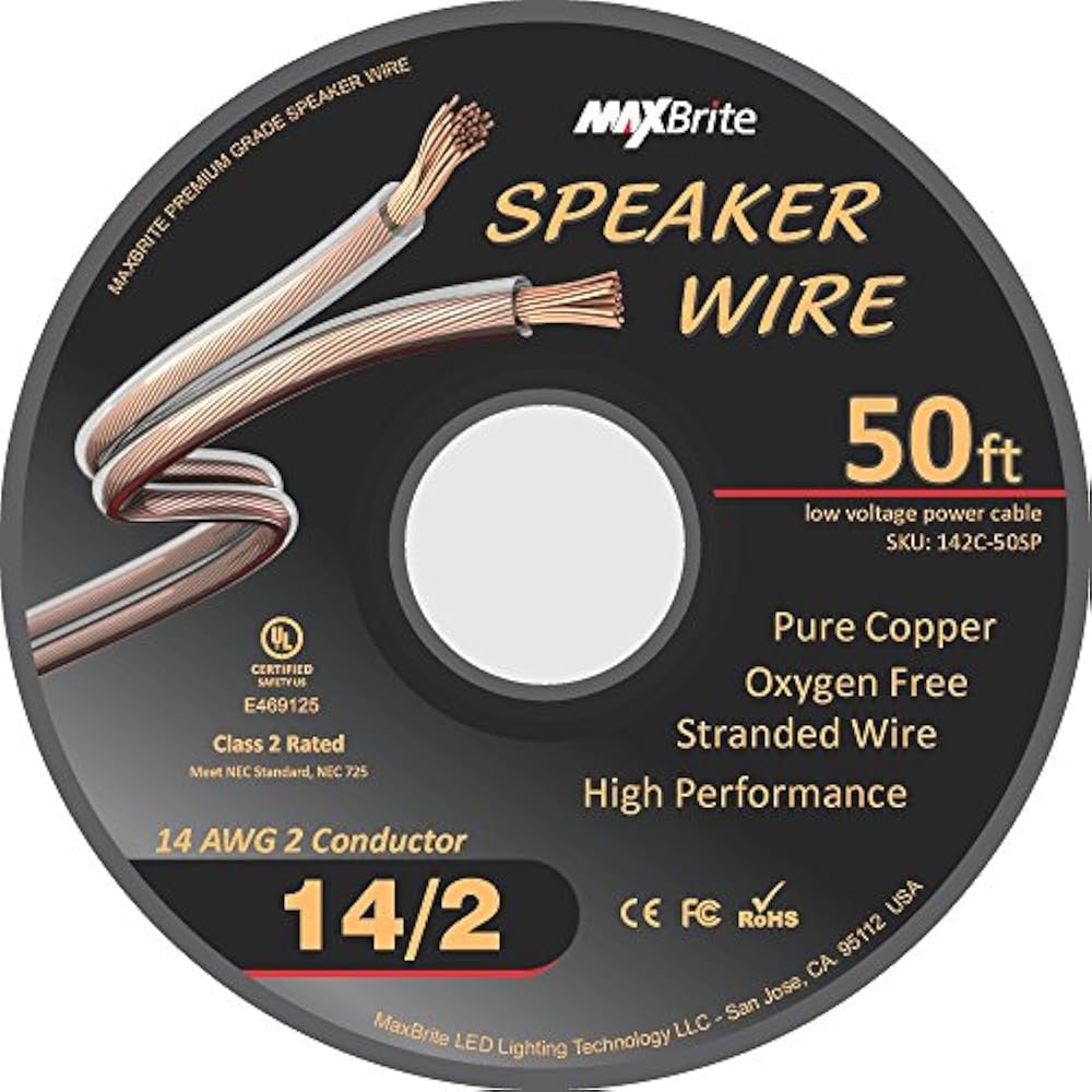 High Performance 14 Gauge Speaker Wire, Oxygen Free Pure ...