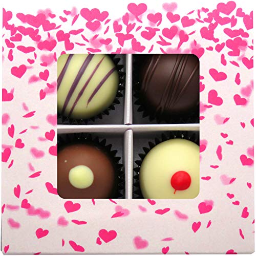 Hallingers 4er Pralinen-Mix handgemacht, mit/ohne Alkohol (48g) - Pinke Herzen (Pralinenbox) - Liebe & Hochzeit 2023…