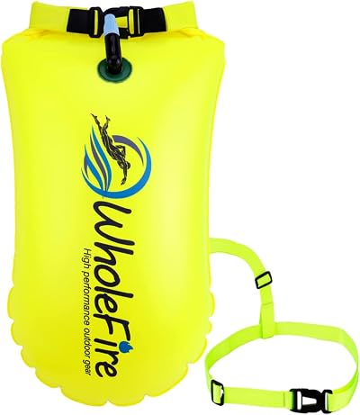WholeFire 20L Swim Buoy Dry Bag, High Visibility Yellow, Open Water Safety