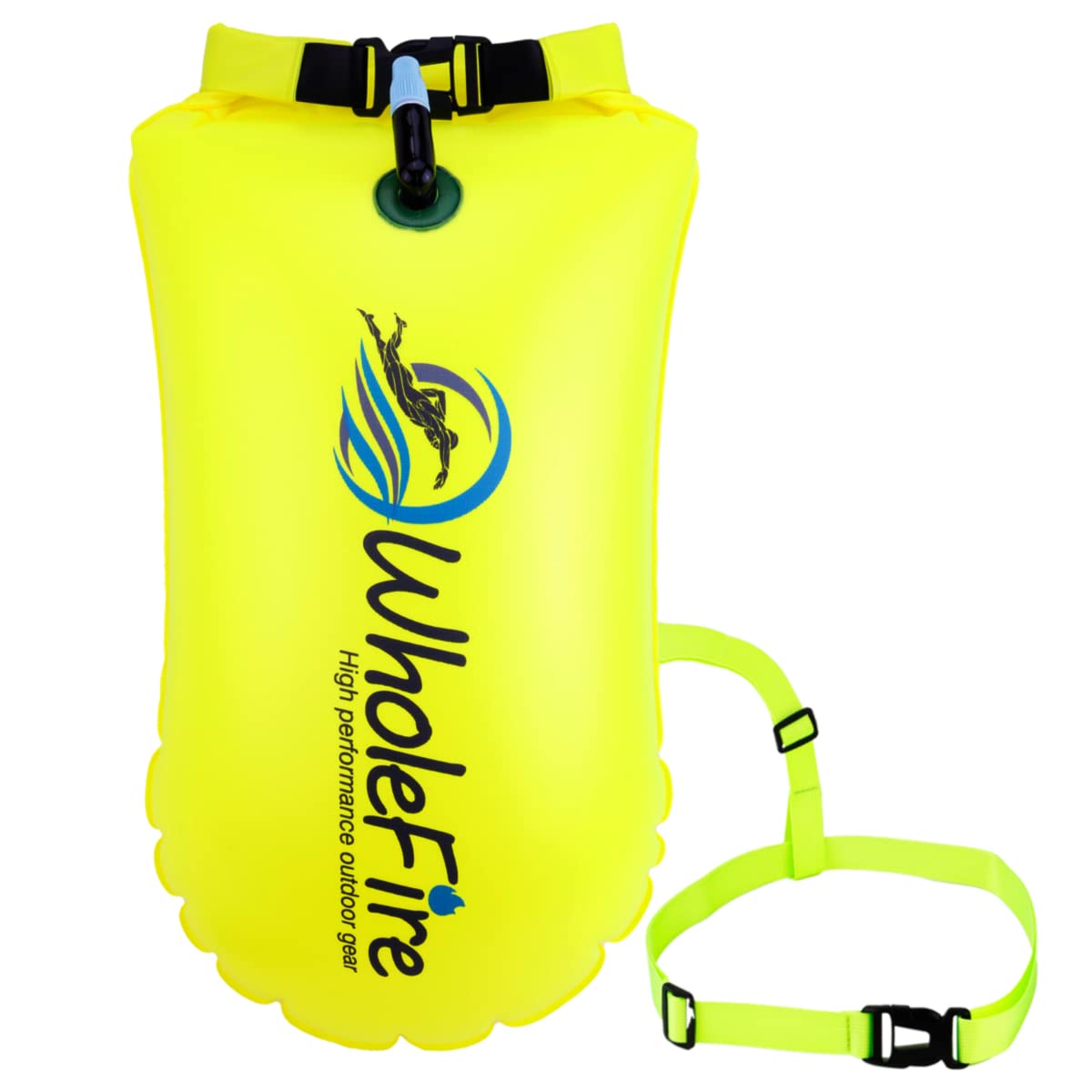 WholeFire 20L Swim Buoy, Waterproof Inflatable Dry Bag Swim Safety Float for Water Sports, Open Water Swimmers, Triathletes, Kayakers and Snorkelers - Highly Visible Tow Float, Yellow