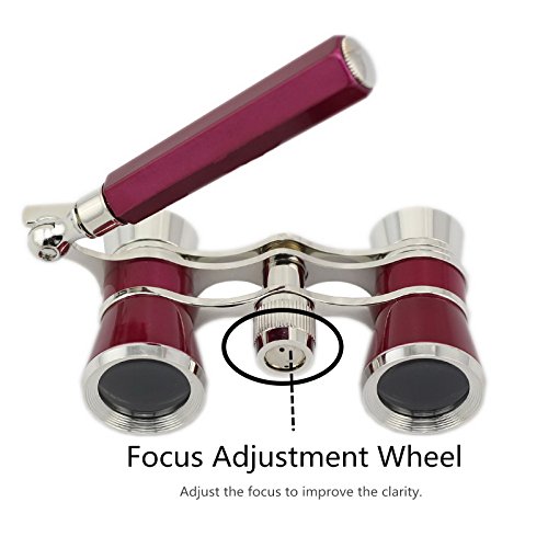 Opera Glasses Compact Binoculars for Theater Horse Racing Classical Lady Gift 3X25 Red with Silver Removeable Handle