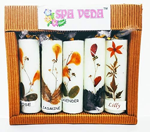 INDOGIFTS Dry Flower White Scented Candle Made from Natural Wax (8 x 2.5 cm) -Set of 5
