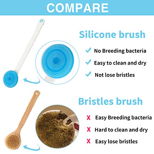 ELECTRAPICK Long Handle Bath Body Brush Ultra-soft Silicone Shower Brush Exfoliating 360Â°Free Rotate Soft Bristles Bath for Men and Women 15inches