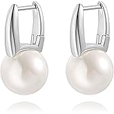 925 Sterling Silver Hoop Handpicked AAA+ Quality 7.5-8mm White Freshwater Cultured Pearl Dangle Drop Earrings Jewelry for Women