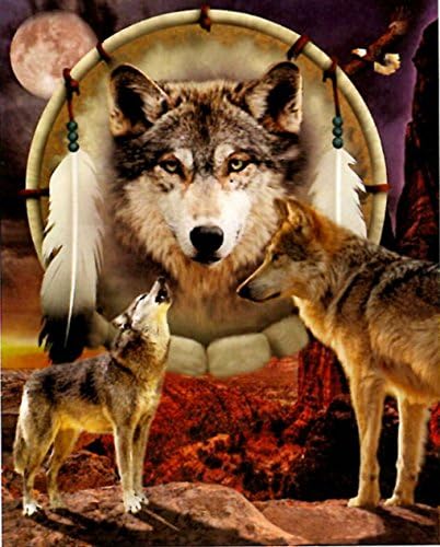 Throw Blanket - Fun Faux Fur Throw, Soft & Cuddly, Dreamcatcher with Native Wolves Theme - 48 x 60