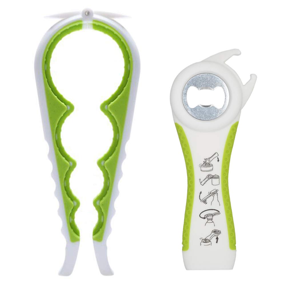 Otstar Latest Jar Opener, 5 in 1 Multi Function Bottle Opener Ring Pull Can Opener Kit for Weak Hands, Elderly, Arthritis Sufferers (White and Green)