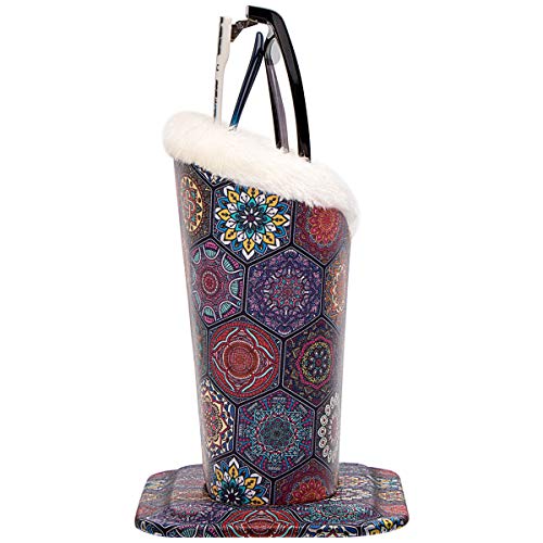 PG6 Plush Lined Eyeglasses Holder Stand Case Protective Glasses Case for Desks, Mandala 2 - Thumbnail 2